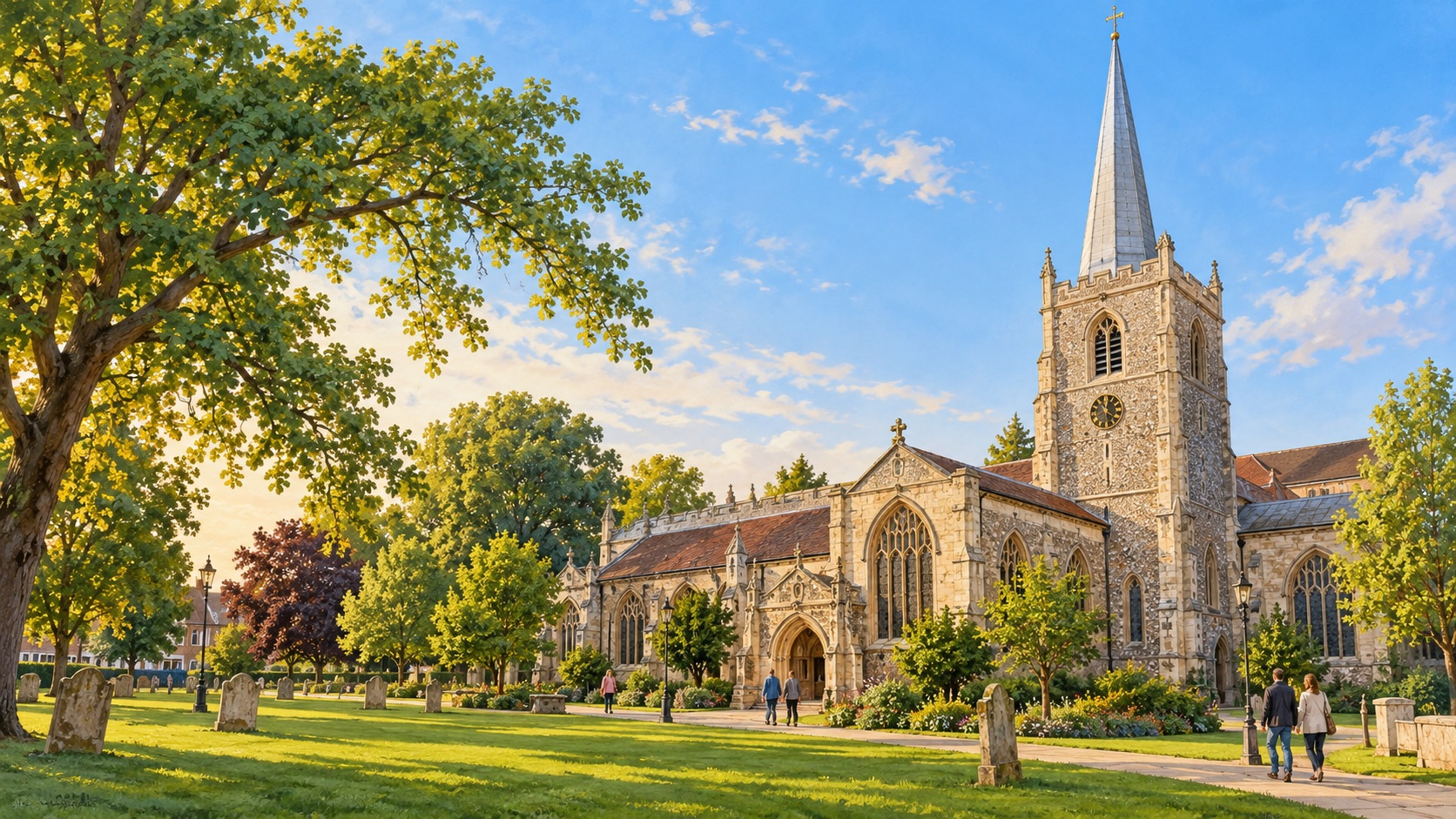 Artist's impression of Chelmsford Cathedral and its churchyard in Essex